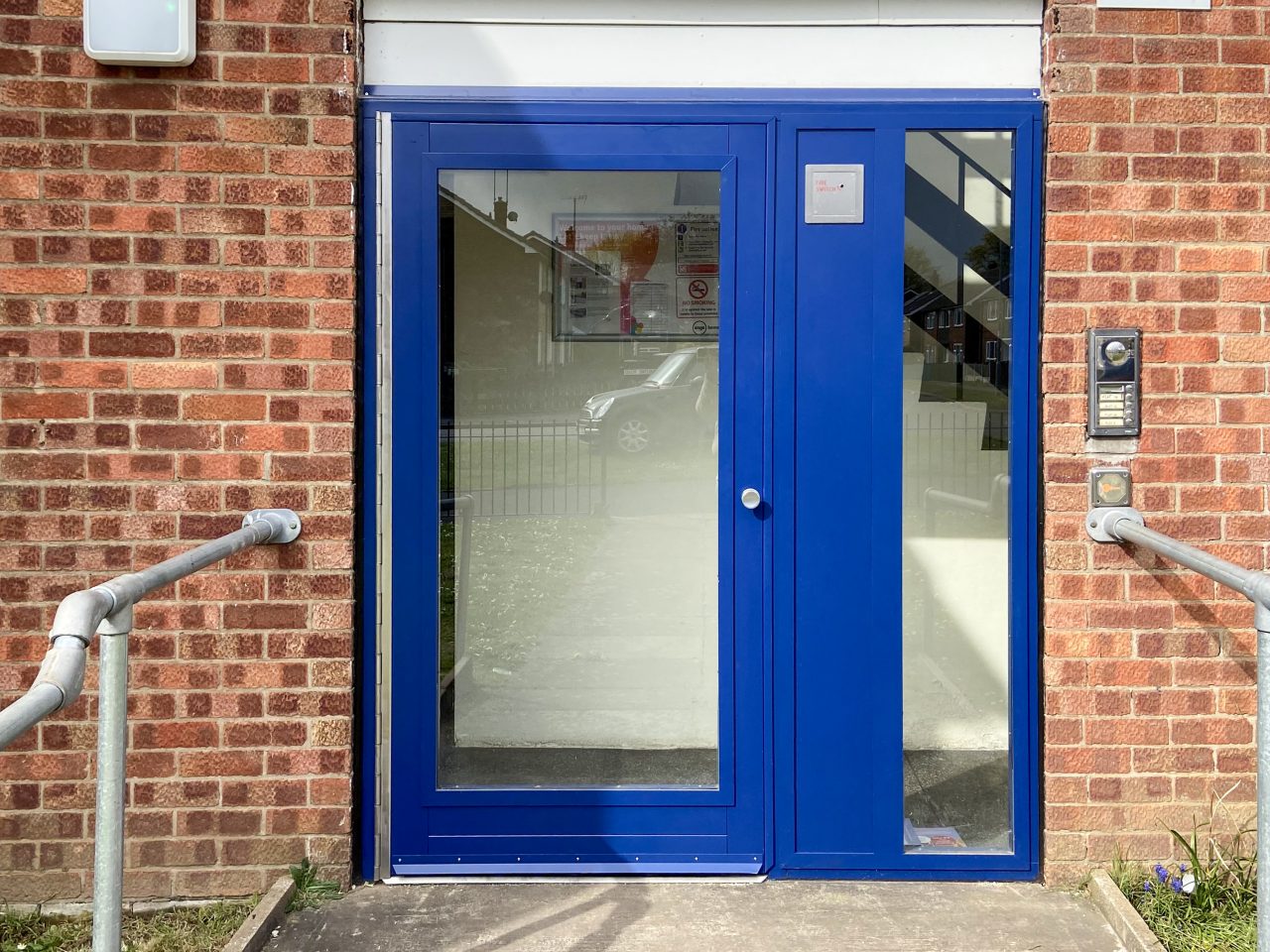 Fully Glazed Blue Communal Entrance Door