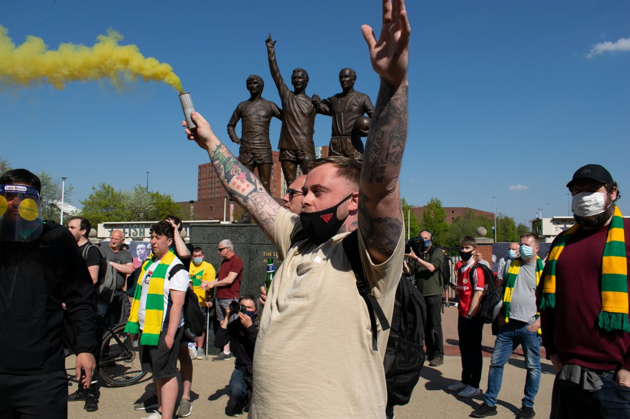 Protestors at Old Trafford Sports Stadium