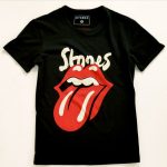 Black Tshirt with Rolling Stones Logo And The Word Stones